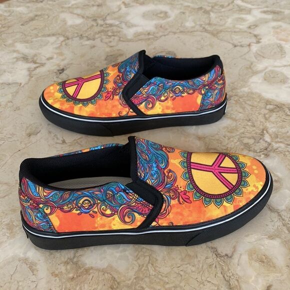 NWOT Yes We Vive Peace Sign Multicolour Slip On Sneakers - Picture 6 of 13